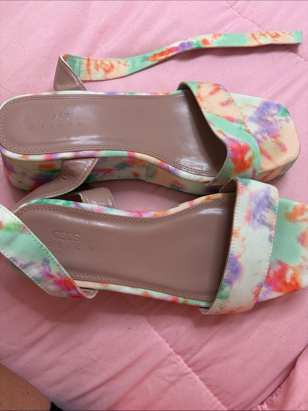 ASOS Tie-Dye Platform Sandals in Pastel Multi
